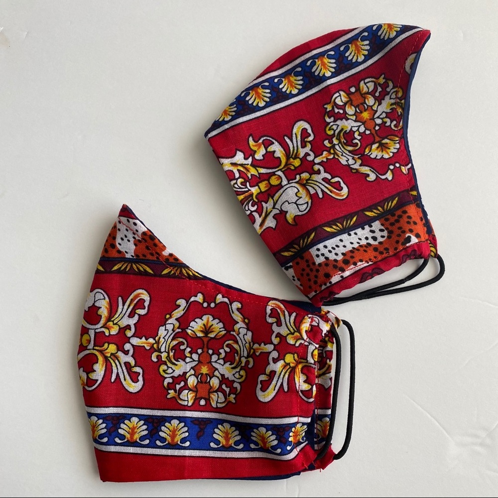 Two Red Patterned Face Mask